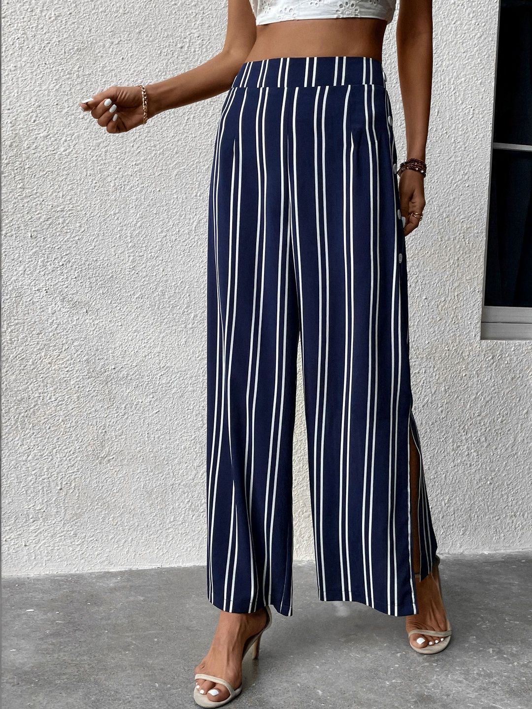 Women Striped Non Iron Trousers