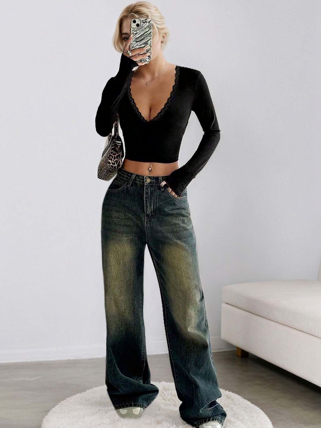 Ruffles Crop Top in Black polyester - Nowi Korean Fashion