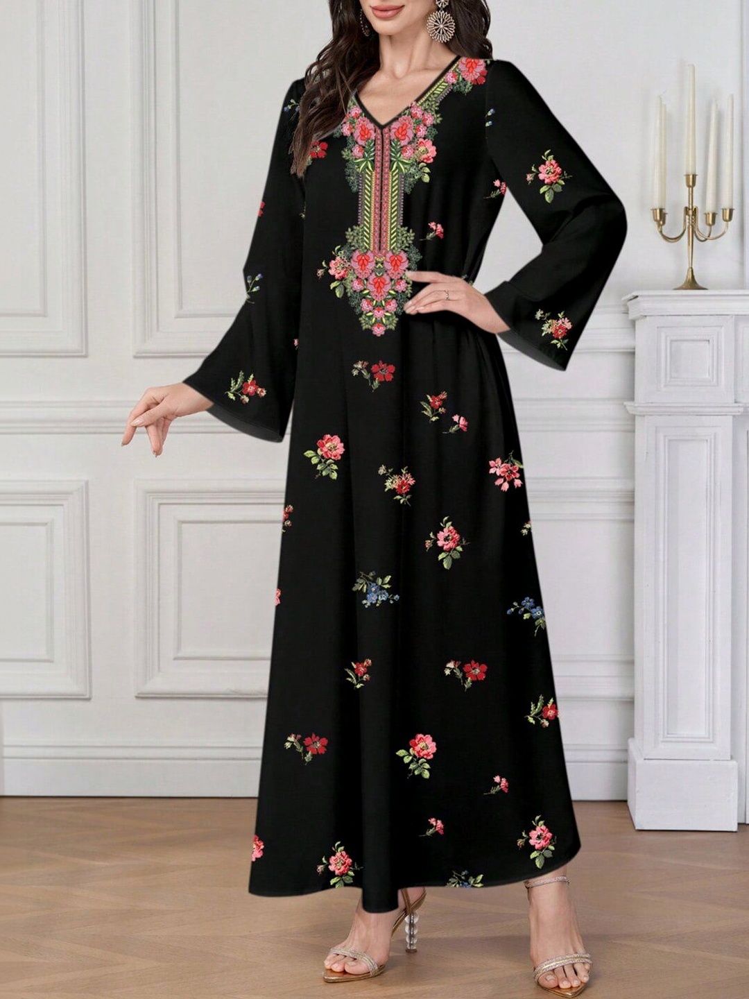 Floral Print Kaftan Maxi Dress