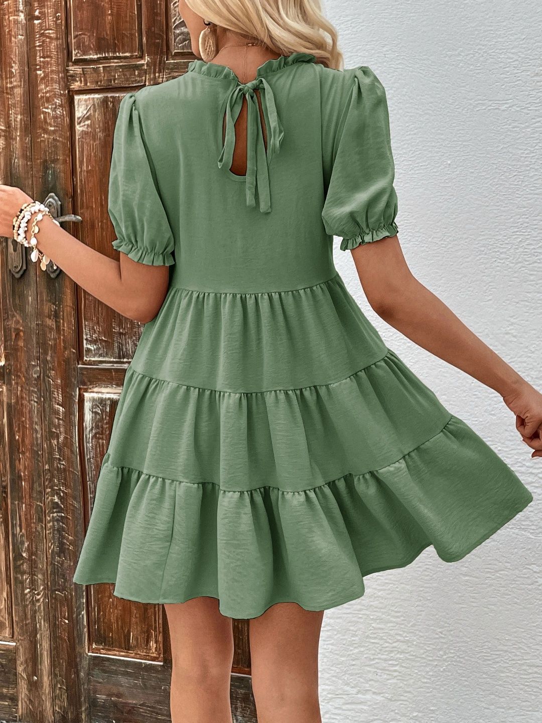 Puff Sleeve Ruffled Fit & Flare Dress