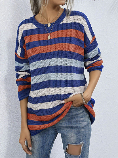 Striped Pullover in Blue - Nowi Korean Fashion