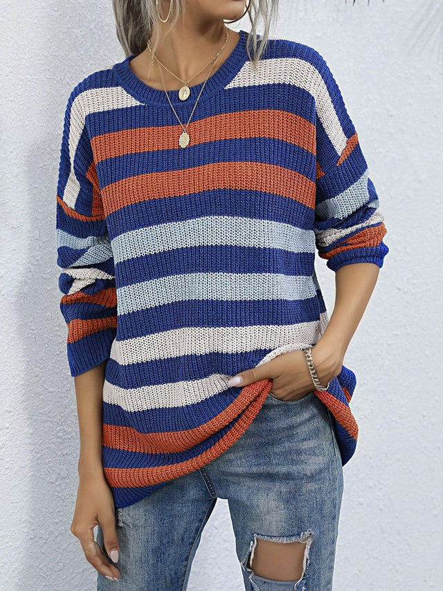 Striped Pullover in Blue - Nowi Korean Fashion