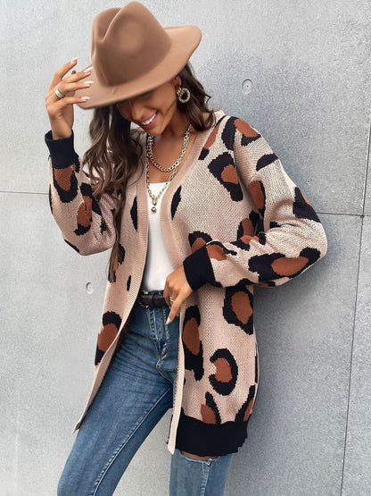 Women's Beige Animal Printed Cardigan