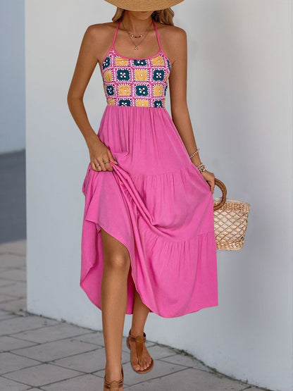 Colourblocked Halter Neck A-Line Midi Dress
