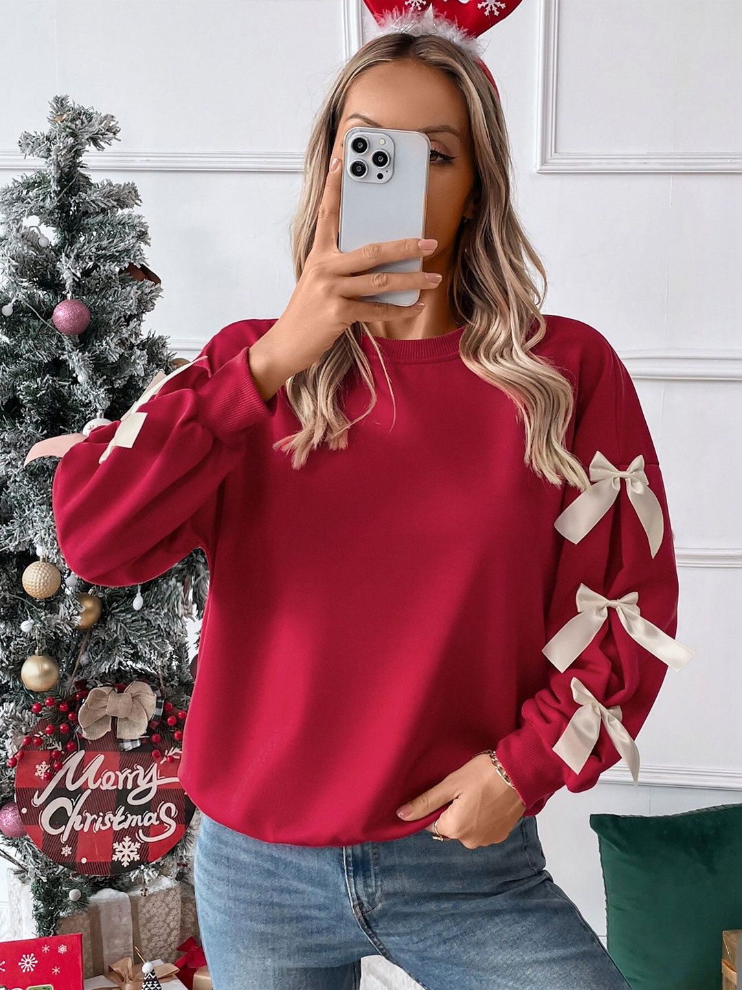 Sweatshirt in Red Cotton - Nowi Korean Fashion