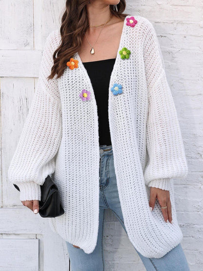 Women Ribbed Longline Cardigan with Applique Detail