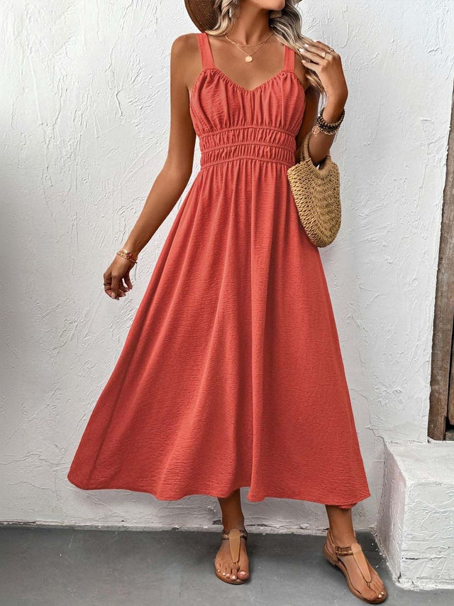 Fit & Flare Midi Dress in Red - Nowi Korean Fashion