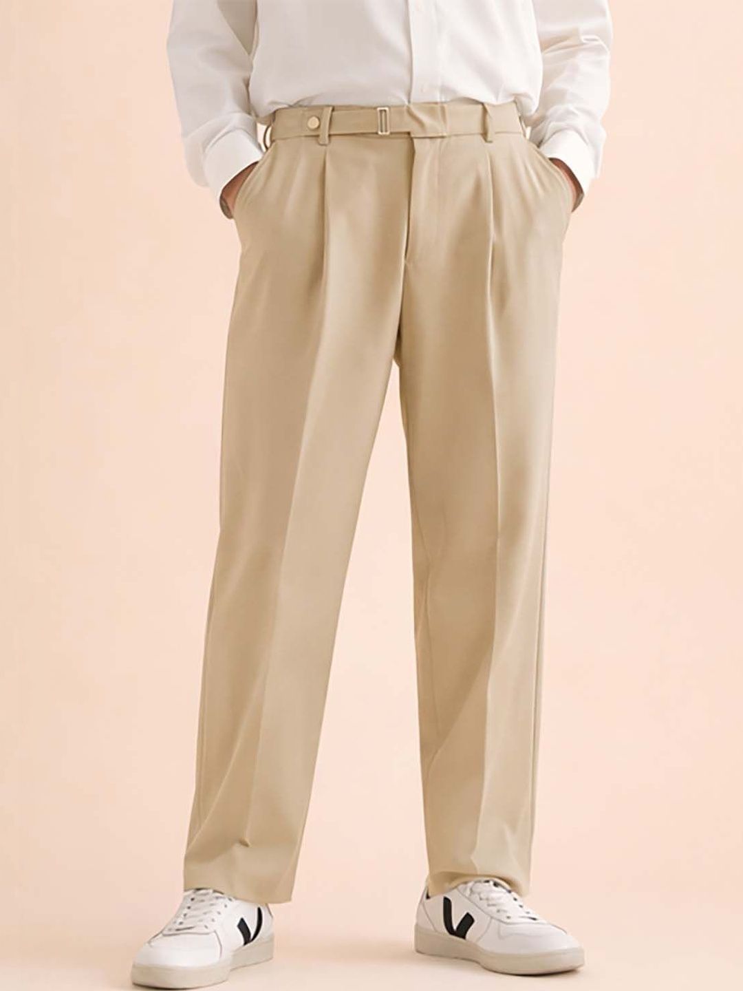 Men Straight Fit Wrinkle Free Pleated Trousers