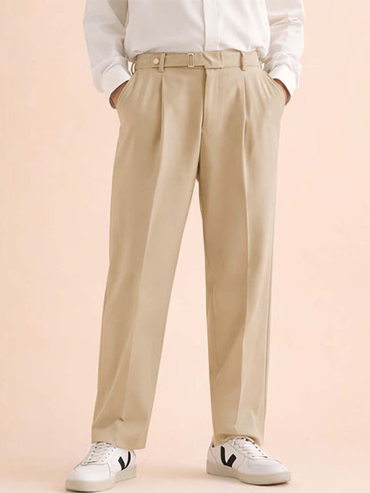Men Straight Fit Wrinkle Free Pleated Trousers