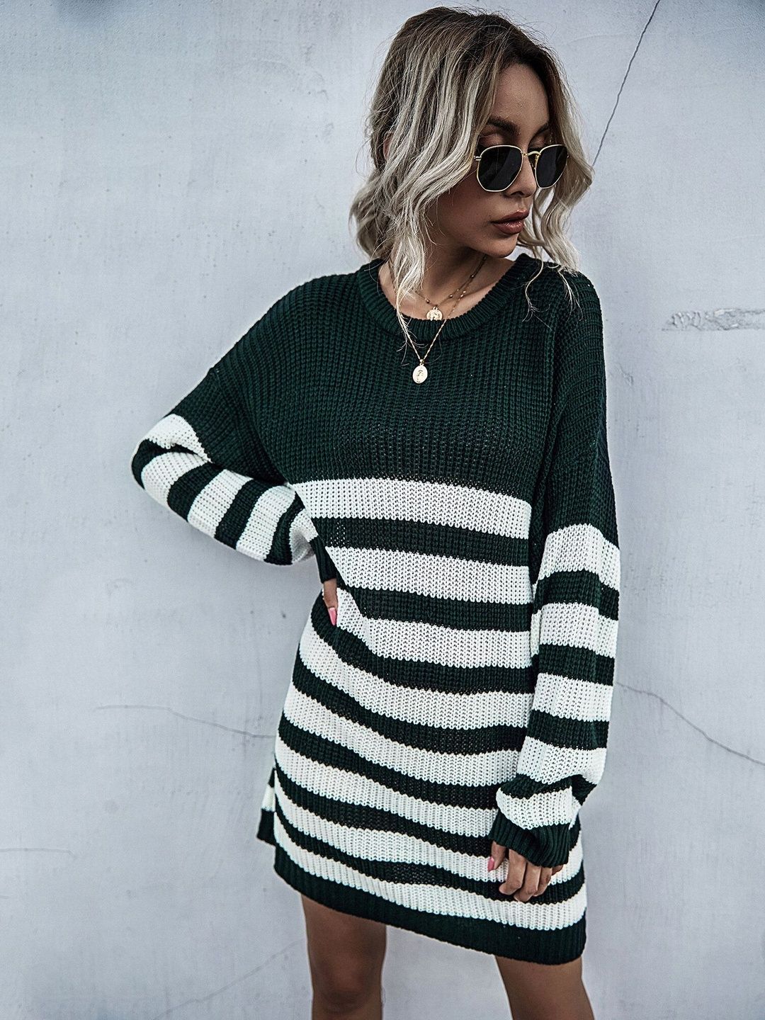 Striped Pullover in Green - Nowi Korean Fashion