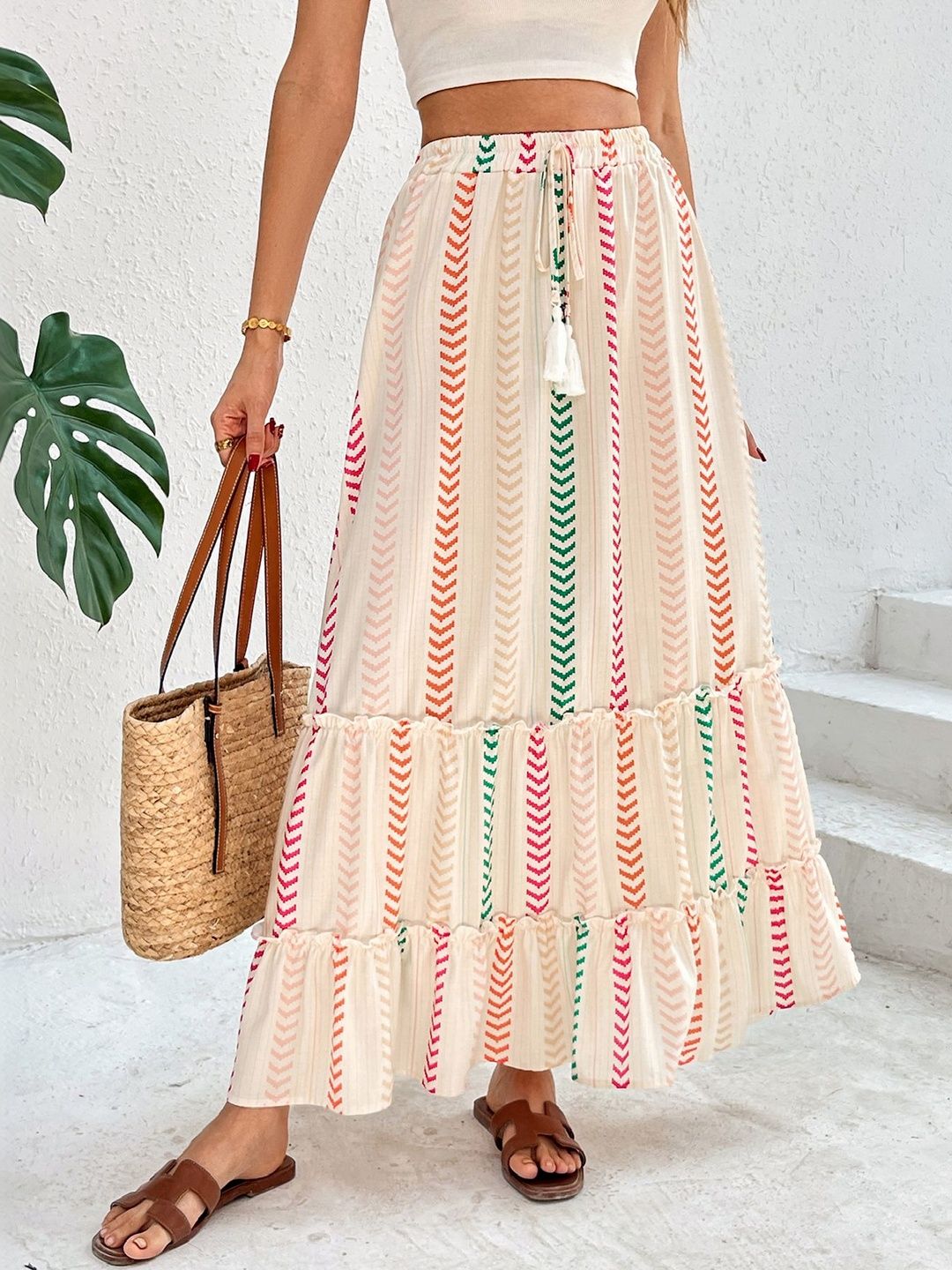 Flared Mid Rise Maxi Skirts