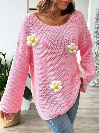 Women Ribbed Pullover with Applique Detail