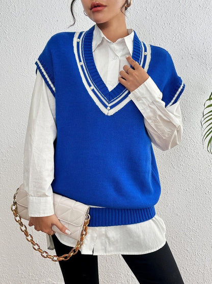 Women Colourblocked Sweater Vest with Embellished Detail