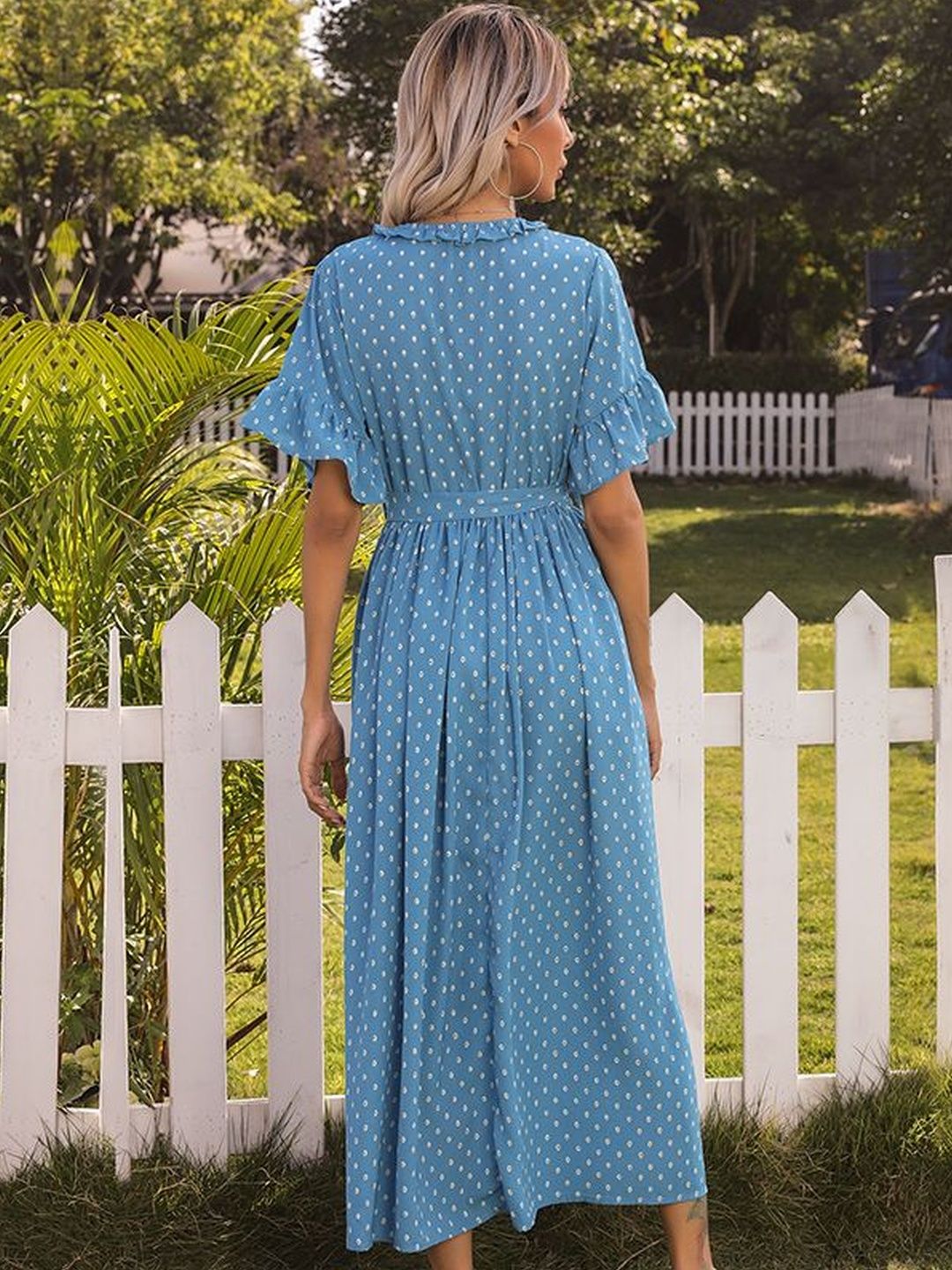 Polka Dot Print Flutter Sleeve Fit & Flare Midi Dress
