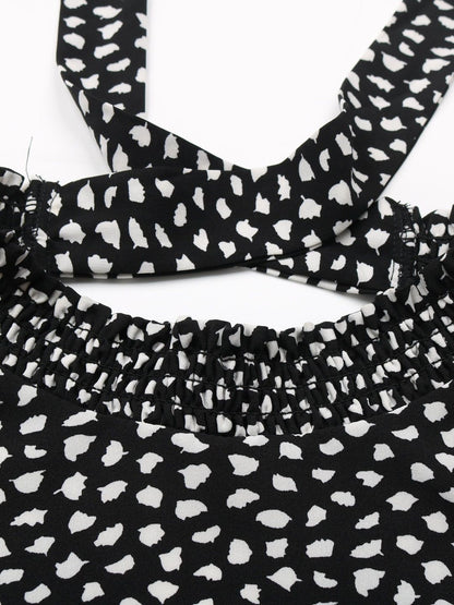 Women's Black Print Fit & Flare Dress Blend Printed