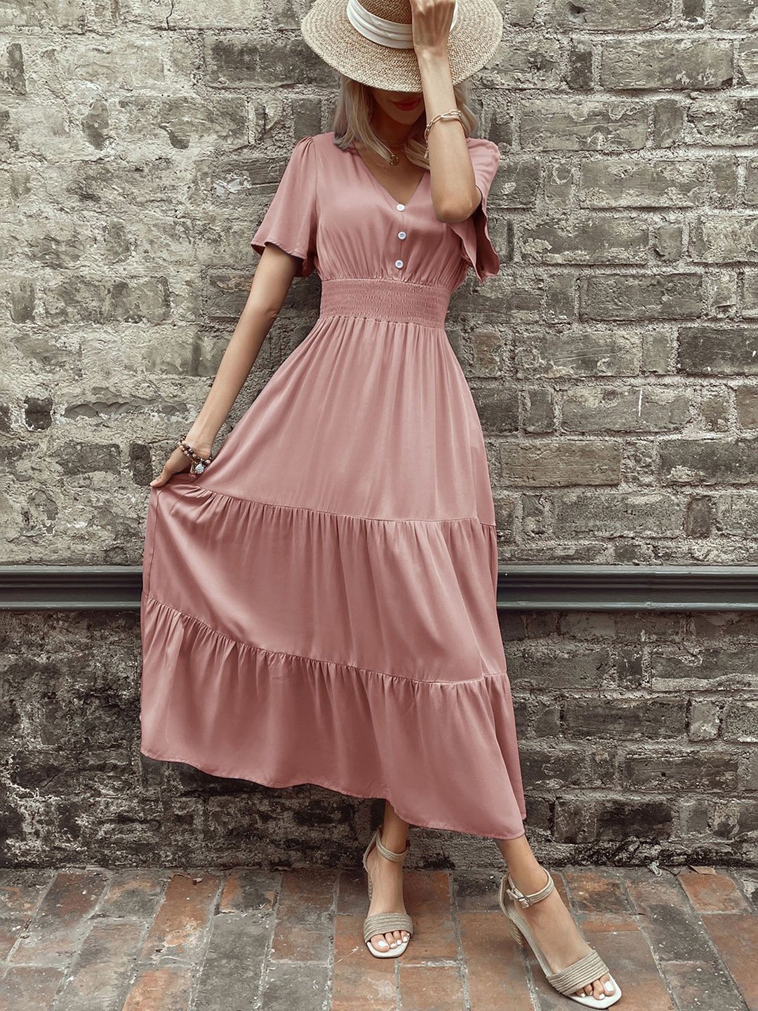 Flutter Sleeve A-Line Midi Dress