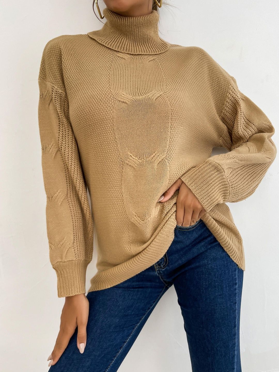 Women's Orange Nowi Women Cable Knit Pullover Printed