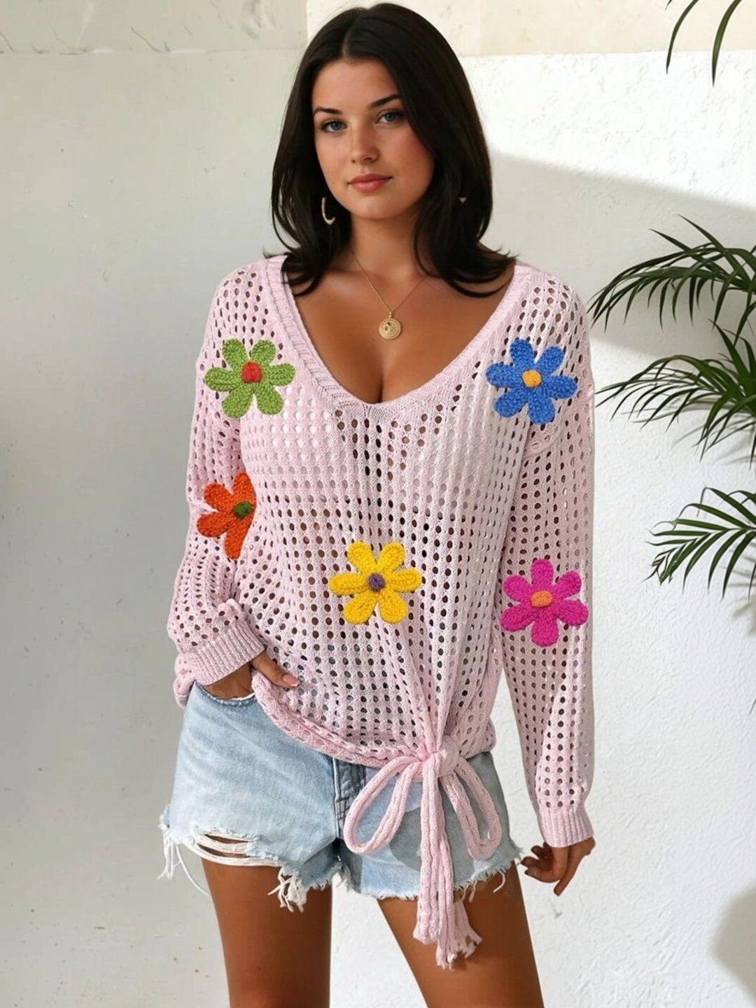 Pullover in Pink acrylic Style 446 - Nowi Korean Fashion