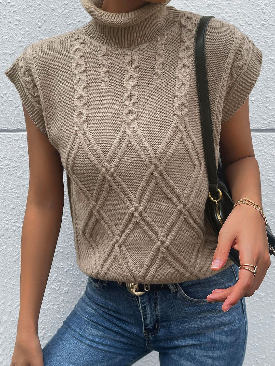 Women's Brown Nowi Women Cable Knit Sweater Vest