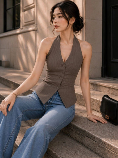 Striped Halter Neck Top
