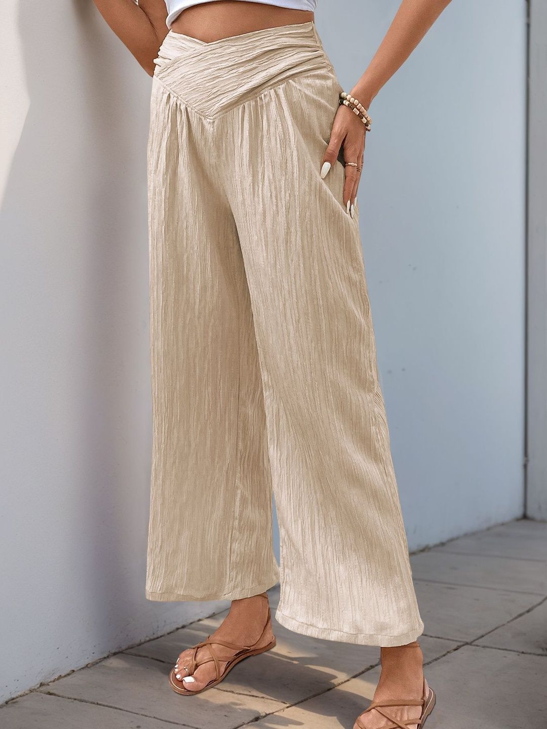 Women Textured High-Rise Non Iron Trousers