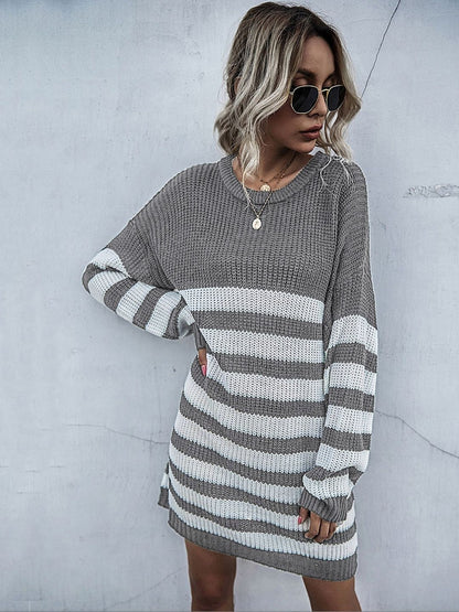 Women's Grey Striped Pullover Blend Regular Fit
