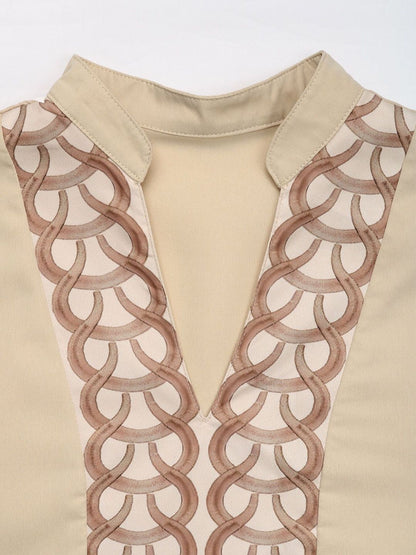 Women's Beige Geometric Print Bishop Sleeves Top