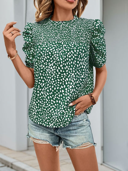 Print Puff Sleeve Cotton Top