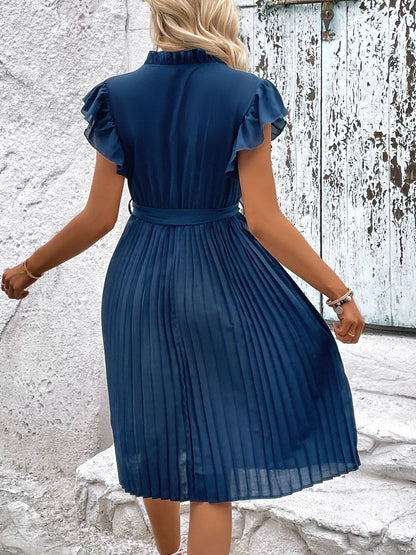 Tie-Up Neck Flutter Sleeve Fit & Flare Midi Dress