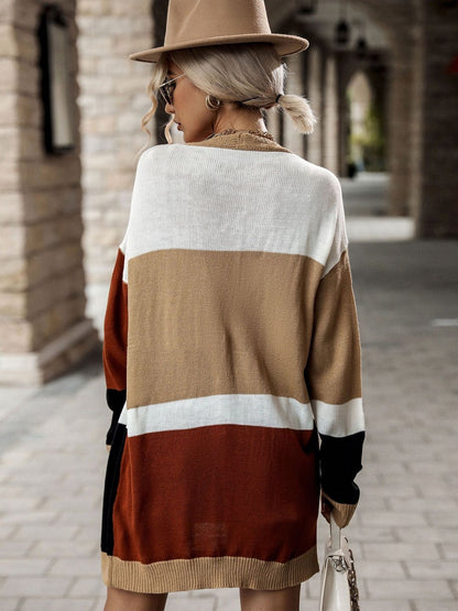 Women's Brown Colourblocked Cardigan Blend Printed