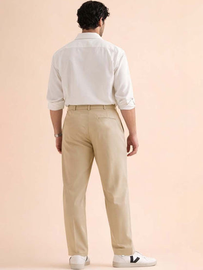 Men Straight Fit Wrinkle Free Pleated Trousers