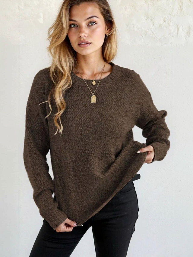 Pullover in Brown acrylic Style 339 - Nowi Korean Fashion
