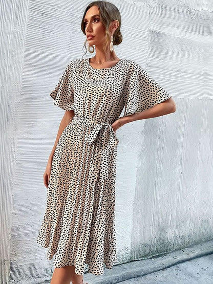 Animal Print Flutter Sleeve Fit & Flare Midi Dress
