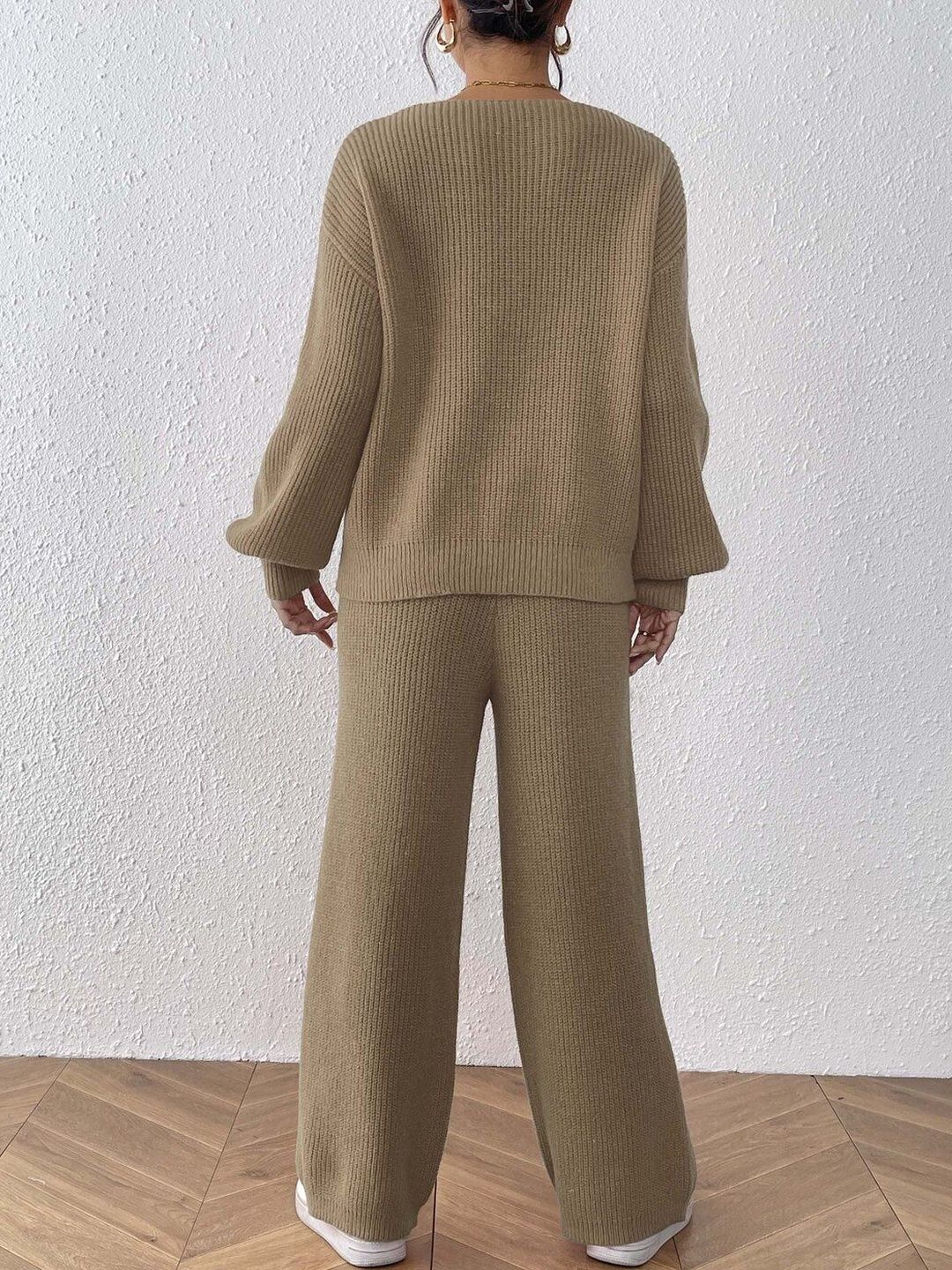 Brown Knitted Sweater with Trousers
