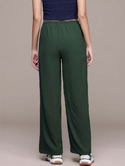 Women Textured Straight Fit High-Rise Trousers