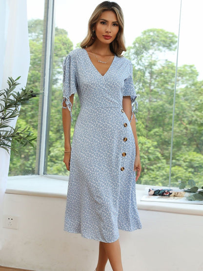 Floral Print Puff Sleeve Midi Dress