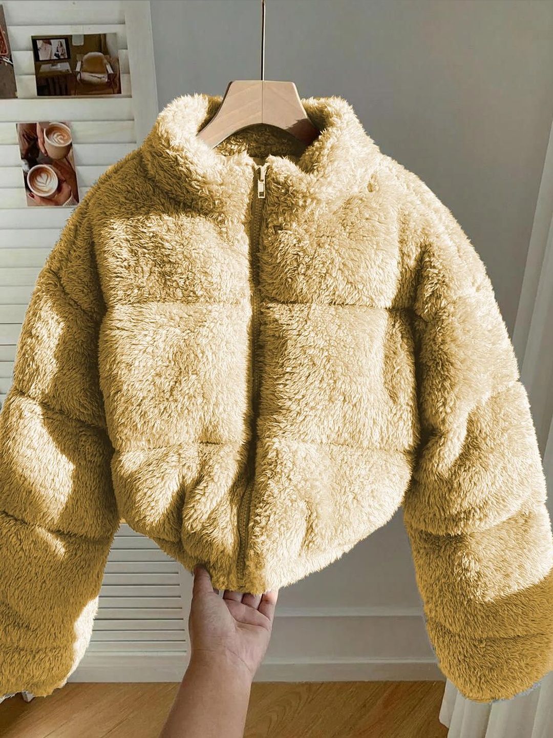 NOWI Women Woollen Lightweight Crop Puffer Jacket