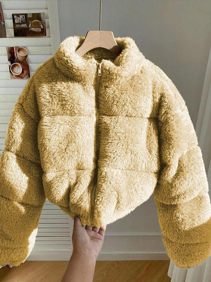 NOWI Women Woollen Lightweight Crop Puffer Jacket