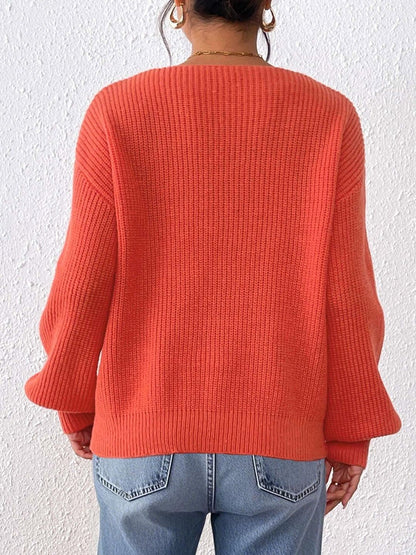 Women Ribbed Pullover with Embroidered Detail