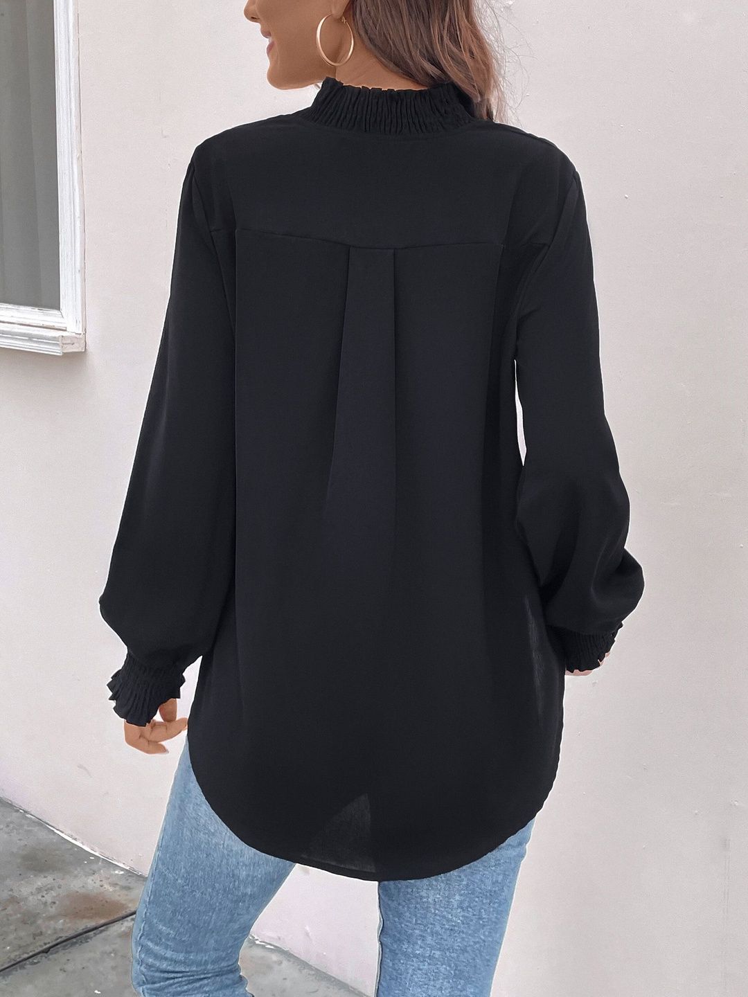 Women's Black Bishop Sleeves Top