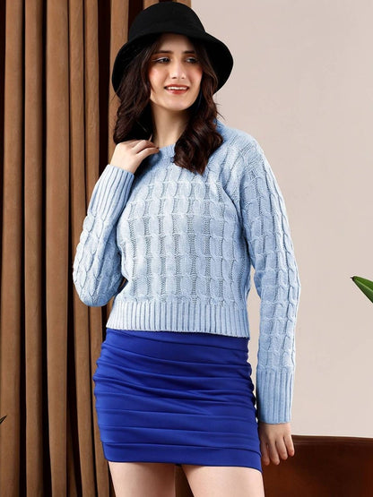 Women Cable Knit Woollen Crop Pullover