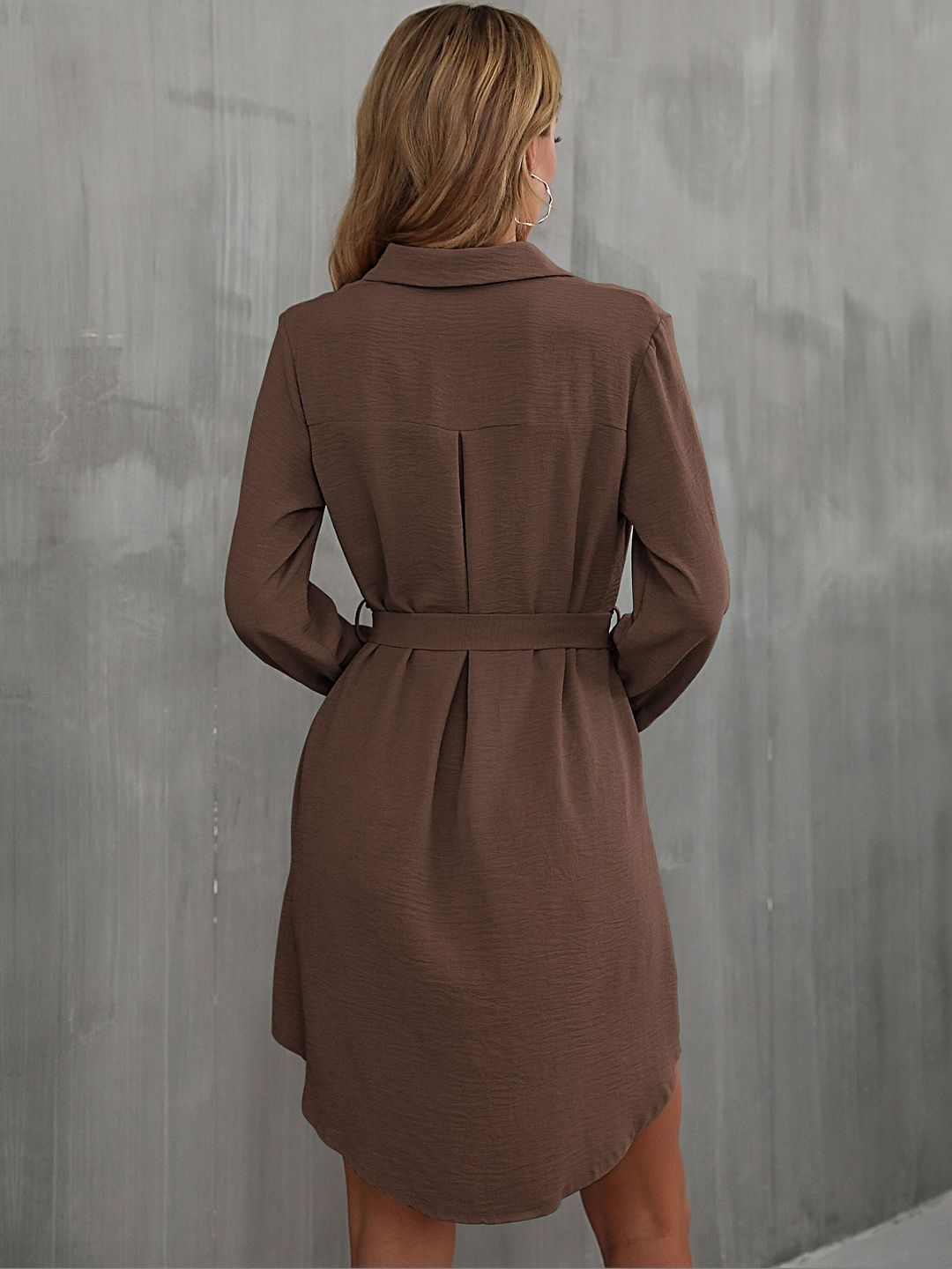 Women's Brown Shirt Mini Dress