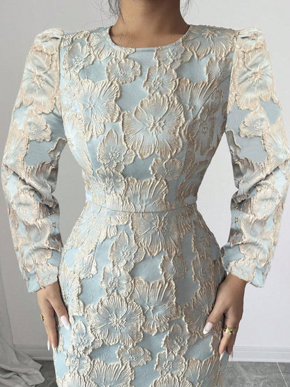 Bishop Sleeve Ruffled Sheath Midi Dress