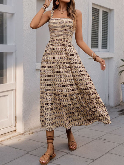 Bohemian Print A-Line Midi Dress