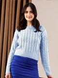 Women Cable Knit Woollen Crop Pullover