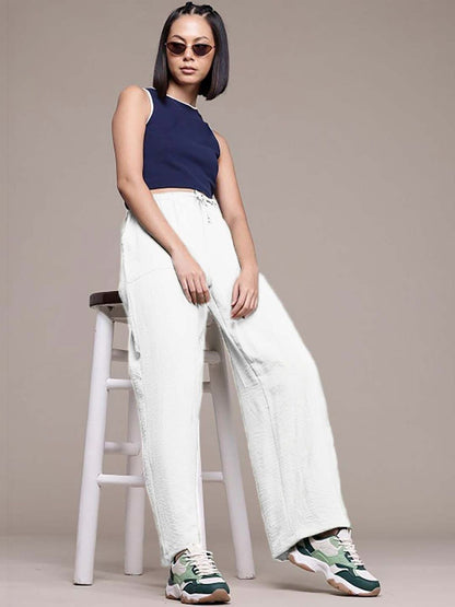 Women Textured Straight Fit High-Rise Trousers