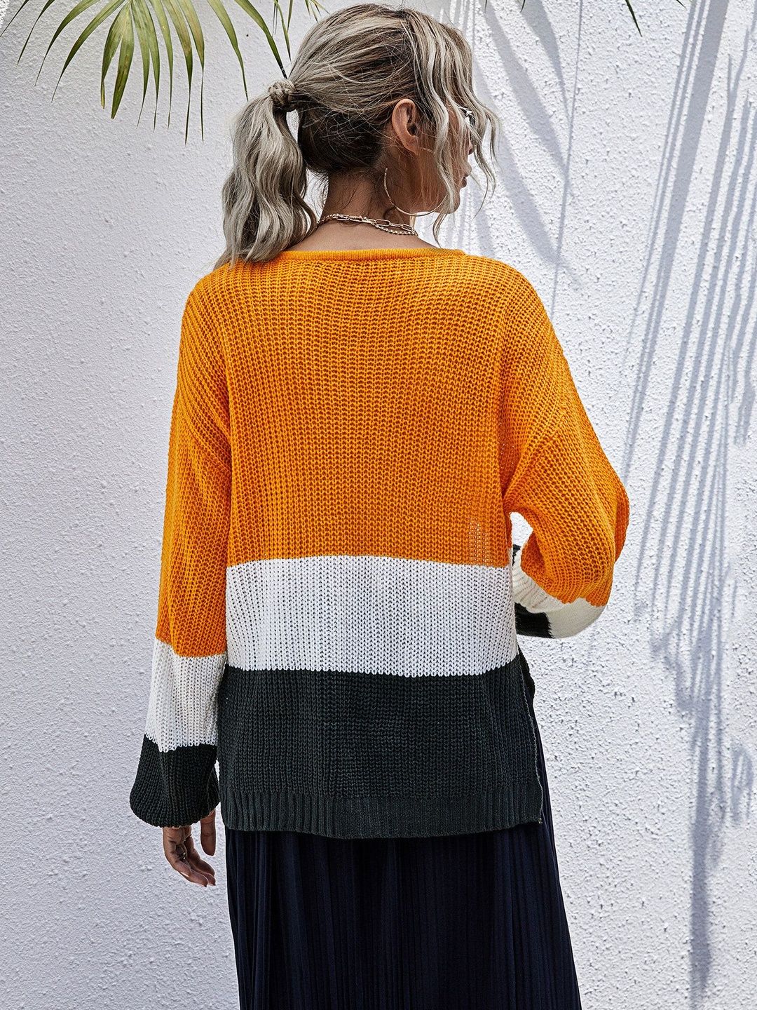 Women's Orange Colourblocked Pullover