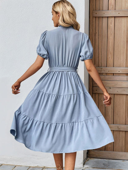 Puff Sleeve A-Line Midi Dress