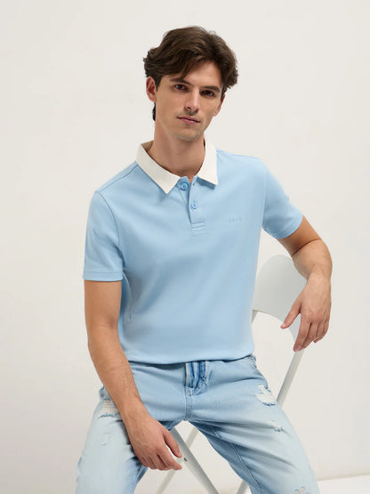 Blue Solid Slim Fit Polo