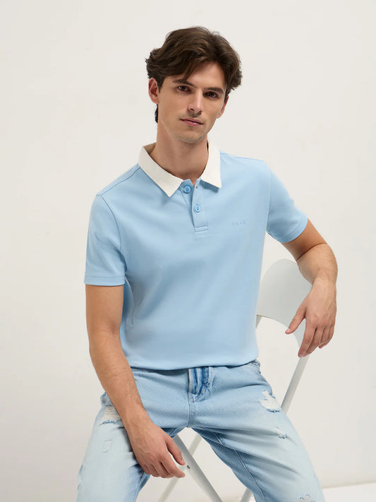 Blue Solid Slim Fit Polo